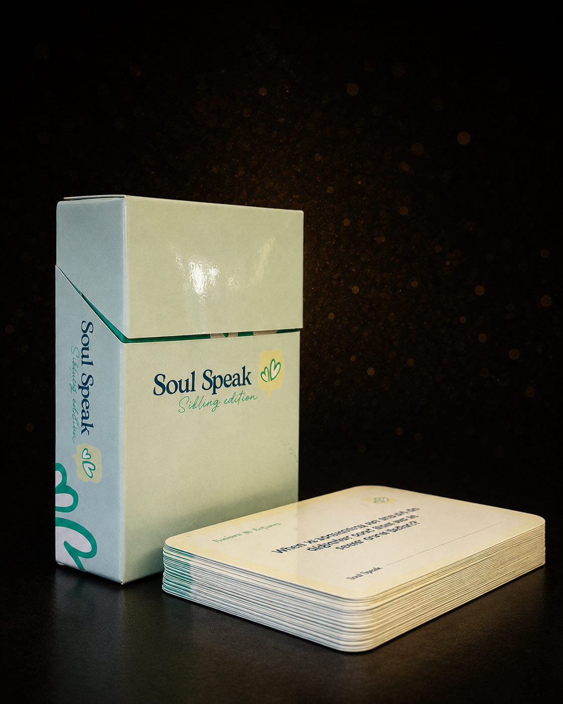 Soul Speak Sibling Edition card set with packaging on a dark background.