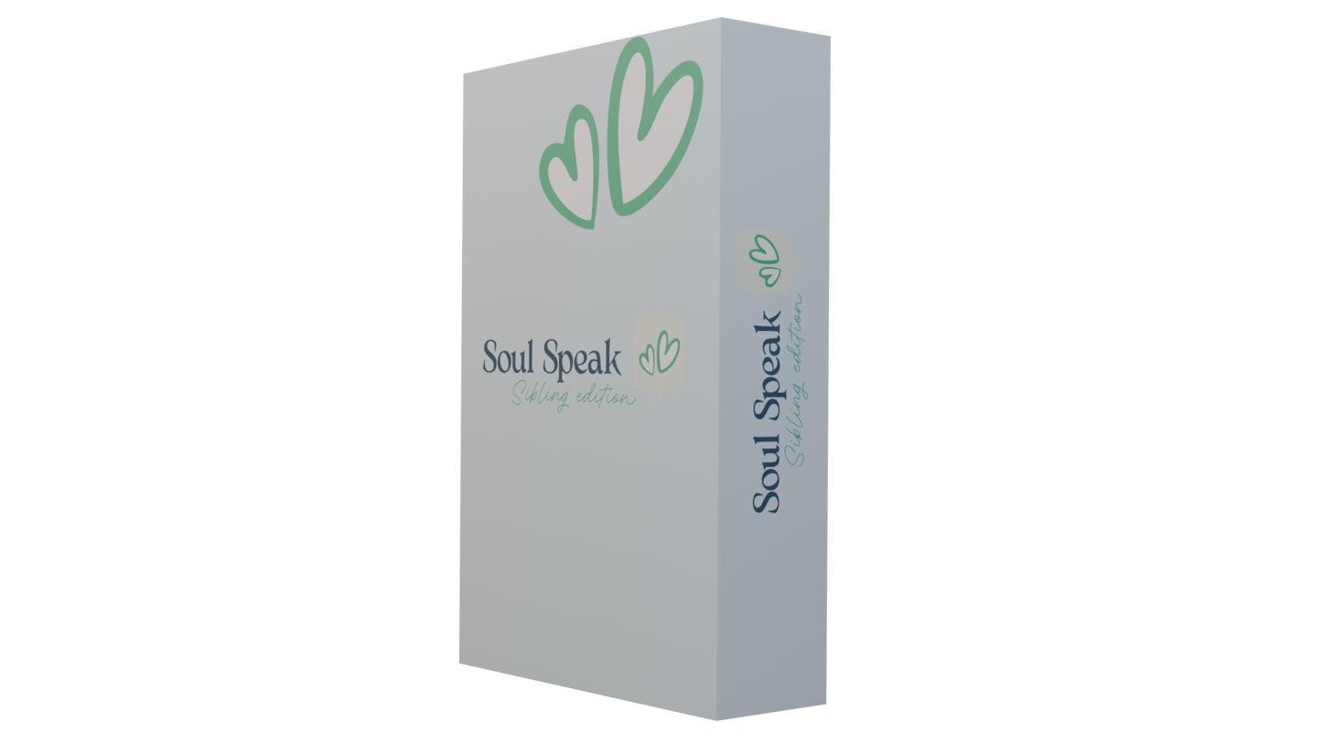 Side face of Soul Speaks Siblings Edition card deck  product packaging on a Transparent background.
