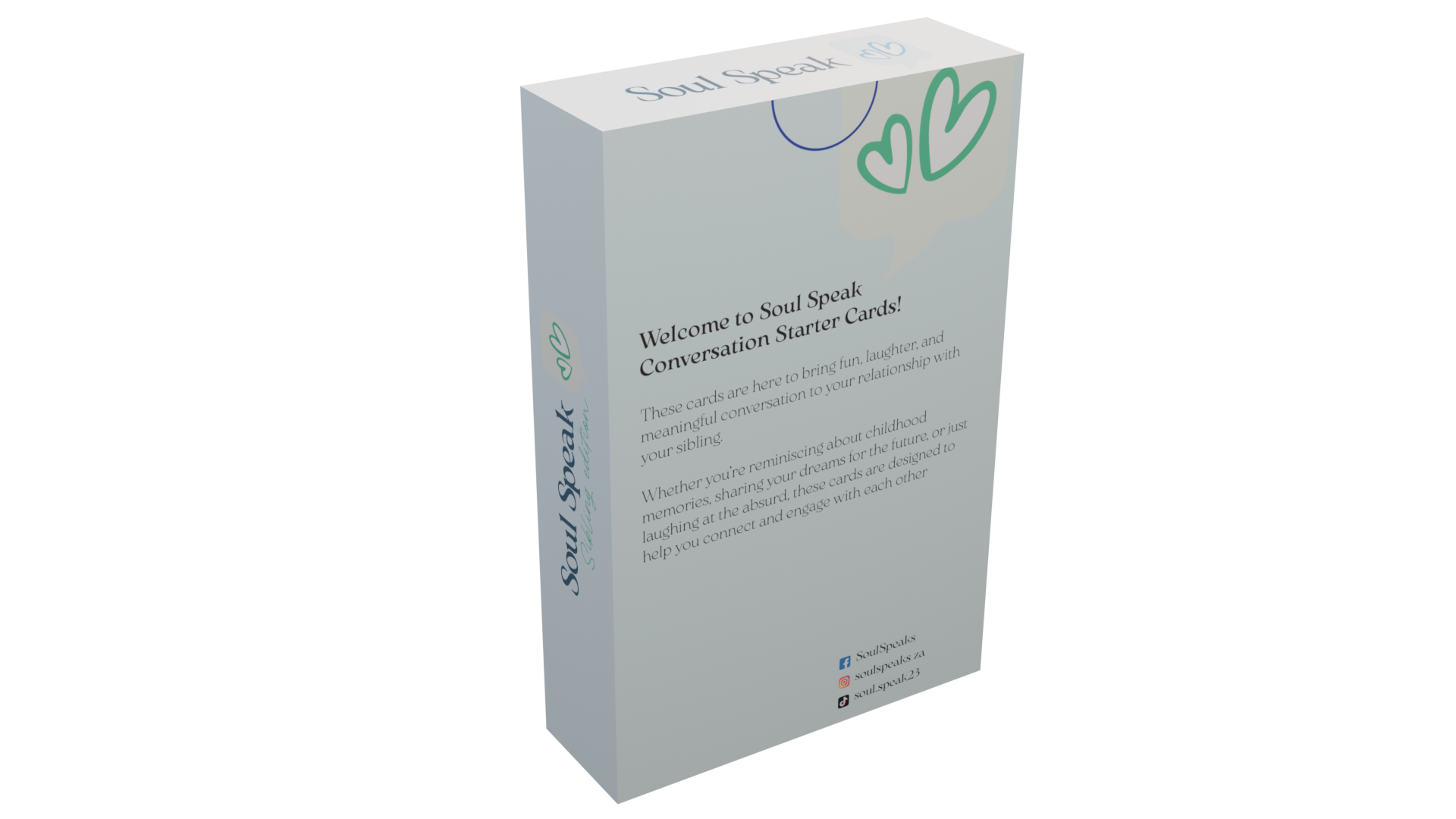 Back view of the Soul Speak Siblings  Conversation Cards on a Transparent background.